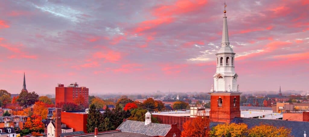 wide shot of bally pennsylvania at sunset